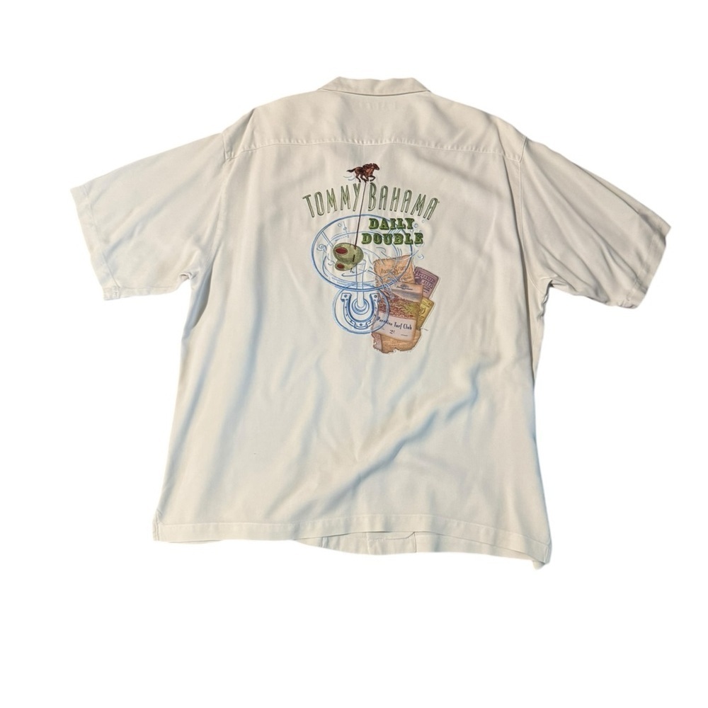 Tommy Bahama Men's Daily Double Embroidered 100% Silk Hawaiian Shirt Cream Sz XL